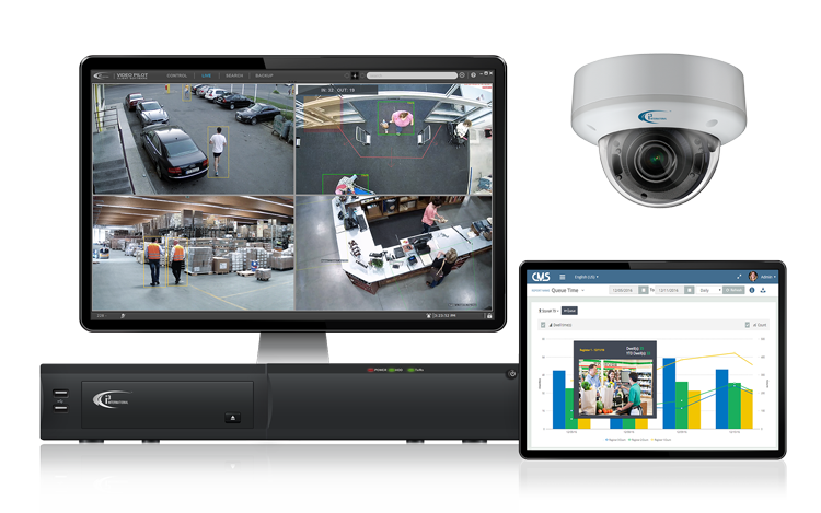 i3 NVR with monitor, camera and tablet display i3 Cloud Management Services